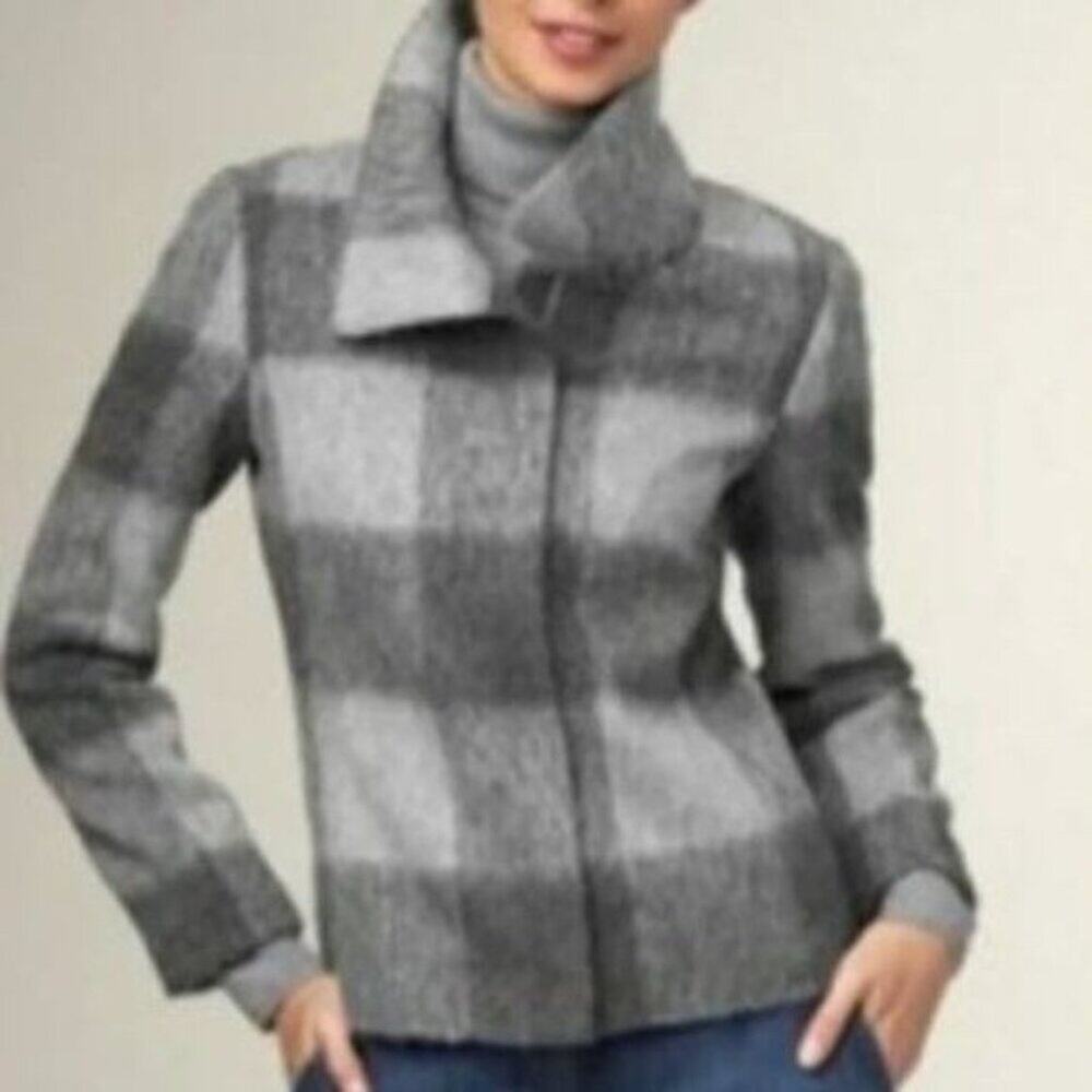 Talbots · Size 8 · Wool Alpaca Blend · Buffalo Plaid Jacket · Zip Front · Gray